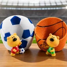 2 Porta Cartão Enfeite Decorativo Resina Moldelo Futebol E Basquete Porta Treco