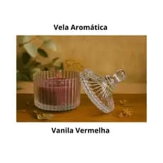 Vela Artesanal com Suporte de Vidro com tampa - Vanila vermelha