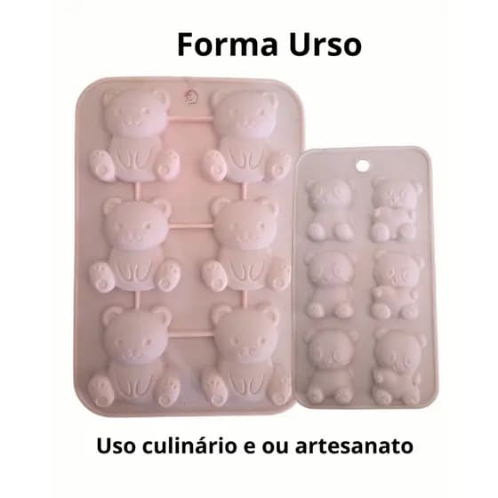 Forma de silicone, modelo urso, uso culinário e artesanato