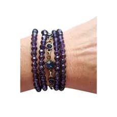 Pulseira com 5 voltas , cristais e strass na cor Azul Marinho