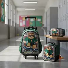 Kit Mochila Escolar Com carrinho de Rodinha Estojo Lancheira Menino Menina Bolsa Aranha Patrulha Capitão América YouTube