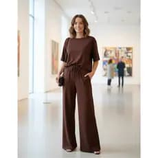 Conjunto Feminino Moletinho Blusa e Calça Pantalona Conforto