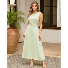 VESTIDO FEMININO LINHO SENSORIAL LONGO TECIDO ENCORPADO ELEGANTE ROUPA FEMININA SAIA MIDI COM CINTO