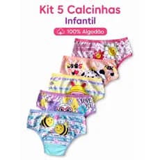 Kit 5 Calcinhas Infantil Menina 100% Algodão Confortável Estampada Macia Com Forro