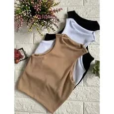 Kit 3 Cropped Regata Cavado Feminino Ribana Canelada Com Forro na frente Sem Bojo  Tendencia Verão Moda Gringa
