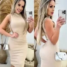 Kit 2 Vestidos Malha Canelada Com Fenda Frontal Moda Casual Feminino