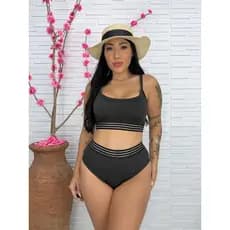 Conjunto Biquíni Top de Alcinha Bojo Removível+ Calcinha Com Elástico Vazado Verão Ano novo Natal Piscina Praia Feminino