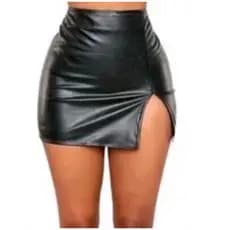 Mini Saia De Cirre Couro Fake Com Uma Fenda Tendencia Gringa Verão Sainha Curta Justa Balada Carnaval