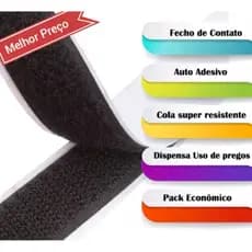 Fecho Contato  Auto Adesivo  1,6cm X 50cm Preto Branco Macho e Fêmea Velthor Tela Mosquiteiro