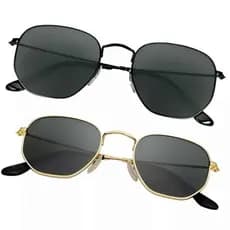 Óculos de Sol HEXÁGONAL  + Estojo Moda Feminino Masculino Preto E Dourado