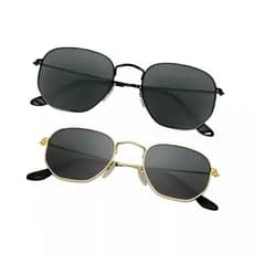 Óculos de Sol Hexagonal 100% UV400 + Estojo Feminino e Masculino De Praia Black e Dourado
