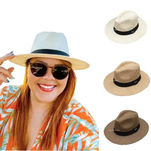 Chapéu Panamá Aba Larga Casual Verão Masculino Feminino Praia Passeio Viagem