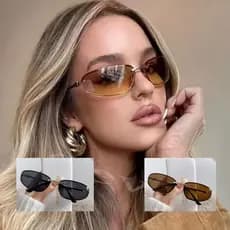 Óculos De Sol Feminino Metal Sem Moldura Oval UV 400