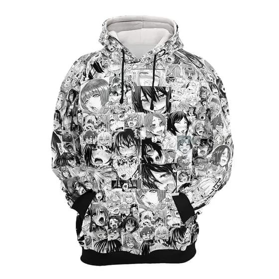 Moletom Canguru Anime Manga Preto e Branco Estampa Full Print Unissex Casual com Capuz Maior 18