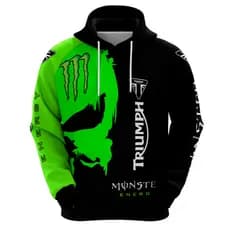 Moletom Canguru triumph Monster Energy Verde e Preto Masculino Com Capuz Blusa de Frio Estampada Premium