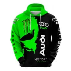Moletom Canguru audio Monster Energy Verde e Preto Masculino Com Capuz Blusa de Frio Estampada Premium