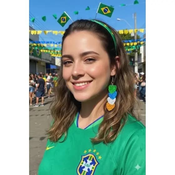 Brincos paete ortográfico de coração colorido bandeira do Brasil copa do mundo  festa