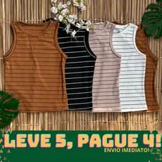 Kit 5 Regata Feminina Canelada Camiseta Básica Blusa Casual  Tendência Listrado