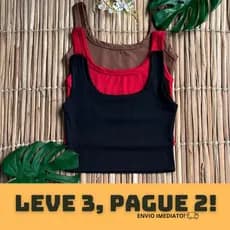 Kit 3 Cropped Top Canelado Ribana Blusa Curta Alça Grossa Regata Básica Verão Croped Casual