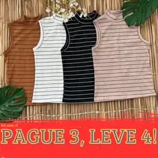 kit 4 Regata Canelada Gola Alta Feminina Blusa Básica Camiseta Casual Tendência Verão