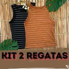 Kit 2 Regatas Feminina Canelado Ribana Prémio Blusa Básica  Camiseta Moderna Casual Tendência