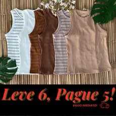 Kit 6 Regata Feminina Canelada Camiseta Casual Blusa Básica Tendência Moda Gringa