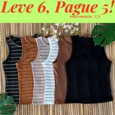 Kit 6 Regata Feminina Canelada Blusa Básica Camiseta Casual Tendência Moda Gringa