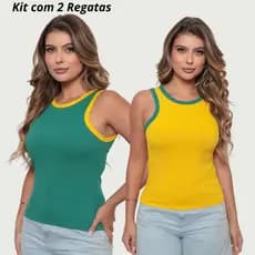 Kit 2 Regata do Brasil Canelada Lisa Feminina Camiseta do Brasil Blusa Básica Copa 2026