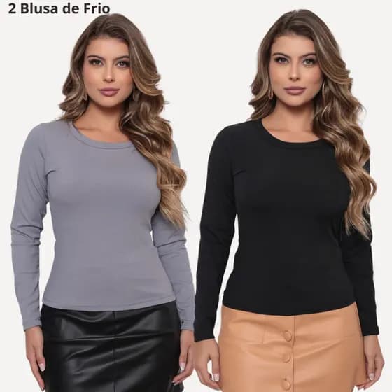 Kit 2 Blusa de Frio Canelada Feminina Manga Longa Súeter Gola Redonda Segunda Pele Inverno 2026