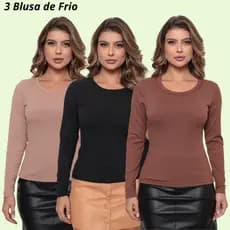 Kit 3 Blusa de Frio Canelada Feminina Manga Longa Gola Redonda Segunda Pele Outono/Inverno 2026