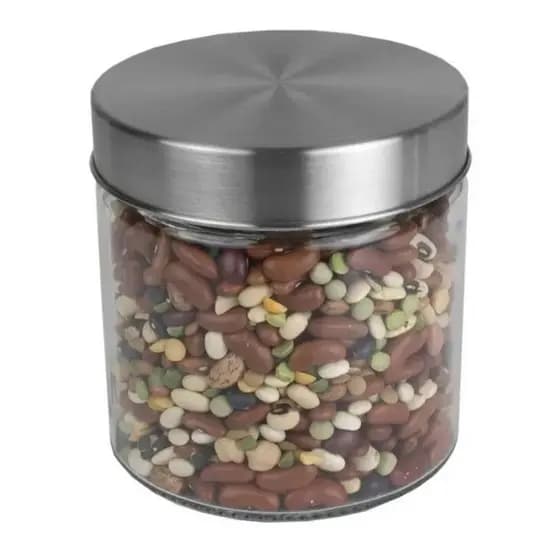 Kit 3 Pote Vidro Liso 350ml Tampa Inox Mantimento Cozinha Conjunto Bambu Plastico Hermetico Marmita