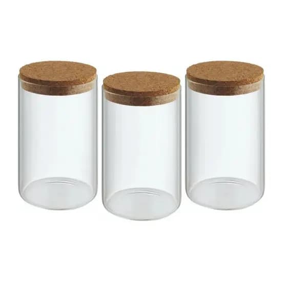 Kit 3 Pote De Vidro Com Rolha 550ml Tempero Mantimentos Marmita Rolha Tapuer Porta Bambu Plastico