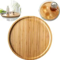 Bandeja Redonda Madeira Bambu Café Churrasco Decoração 30cm Restaurante Decorativa Sofá Cozinha