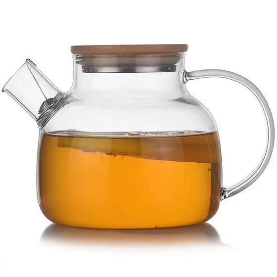 Chaleira De Vidro Boro 1 Litro Com Coador Tampa Bambu Fogão