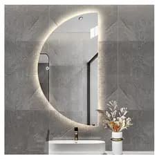 Espelho Com Led Meia Lua organico sala banheiro hall fonte bivolt ou bateria com kit instalação  41