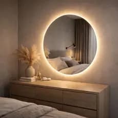 Espelho Com Led Redondo grande moderno organico kit instalação fonte bivolt ou bateria sala banheiro
