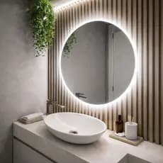 Espelho Redondo Grande De Parede Com Led Atrás 60x60 Decorativo