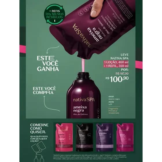 Compre a Loção Nativa Spa 400ml e ganhe o Refil 350ml