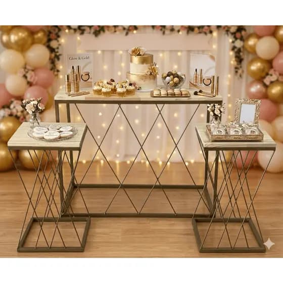 Kit de Mesa Treliça Dourada com 3 Peças 1 G e 2 P Decoração Festa