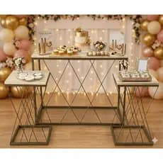 Kit de Mesa Treliça Dourada com 3 Peças 1 G e 2 P Decoração Festa