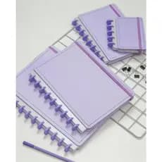 Caderno lilás G inteligente capa dura reposicionável com elástico roxinho 80 folhas personalizável