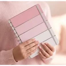 Caderno G listral de disco rosa capa dura inteligente 80 folhas reposicionáveis listras metalizadas