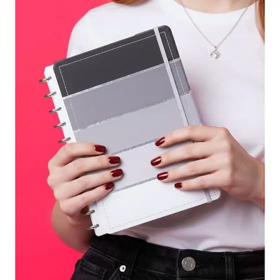 Caderno de disco G listral preto cinza inteligente capa dura 80 folhas reposicionável estudo planner