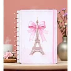 Caderno M de disco inteligente capa dura torre Eiffel Paris 80 folhas reposicionáveis rosa estudos