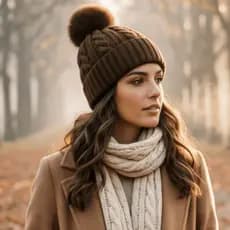 Touca Gorro de Lã em Tricô Estilo Europeu Forro Térmico Pompom Pérola Antialérgica Feminina