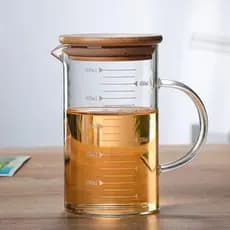 Jarra De Vidro Com Tampa De Bambu 500ml Medida Sucos Leite Água