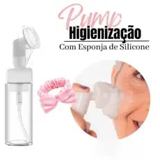Kit 1Frasco Pump Espuma Limpeza Facial Skin Care Silicone +1 Faixa Toalha