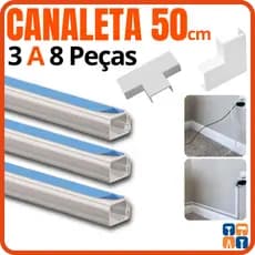Canaleta Organizador de Fios com Fita Adesiva 50cm Emenda e Cotovelo 20 x 10mm Esconde Fio Cabo