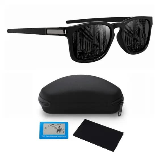 Óculos De Sol Quadrado Feminino Masculino Polarizado Proteção UV400 Preto Premium Leve + Acessórios