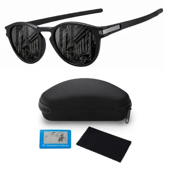 Óculos De Sol Masculino Feminino Polarizado Proteção UV400 Esportivo Redondo Preto + Acessórios